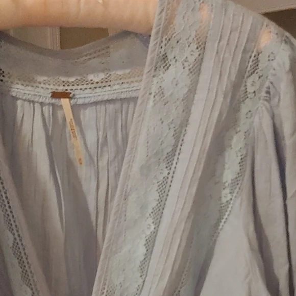 Free People Light Blue Lace Trim Blouse - Picture 3 of 8